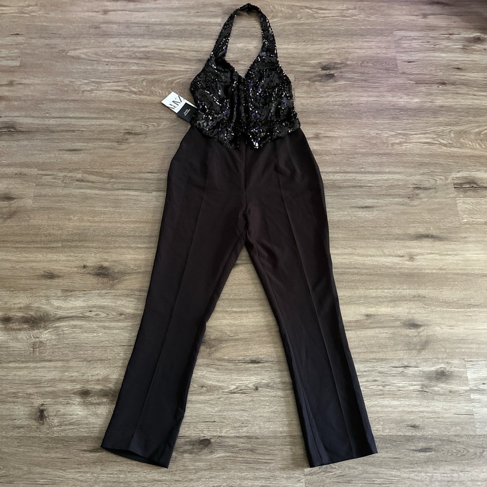 Zara Black Sequin Halter Jumpsuit, size M, new with tag
